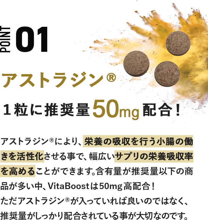 アストラジン® １粒に推奨量50mg配合！
